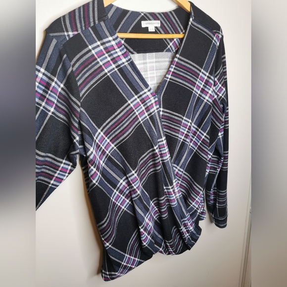 Warehouse One Gathered Front Plaid Top Size XL - Picture 3 of 5